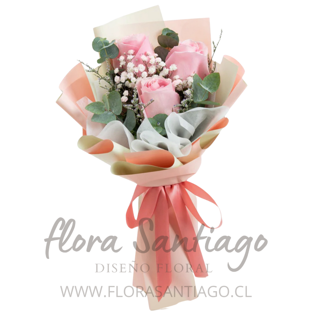 3 Rosas rosadas envueltas para regalo