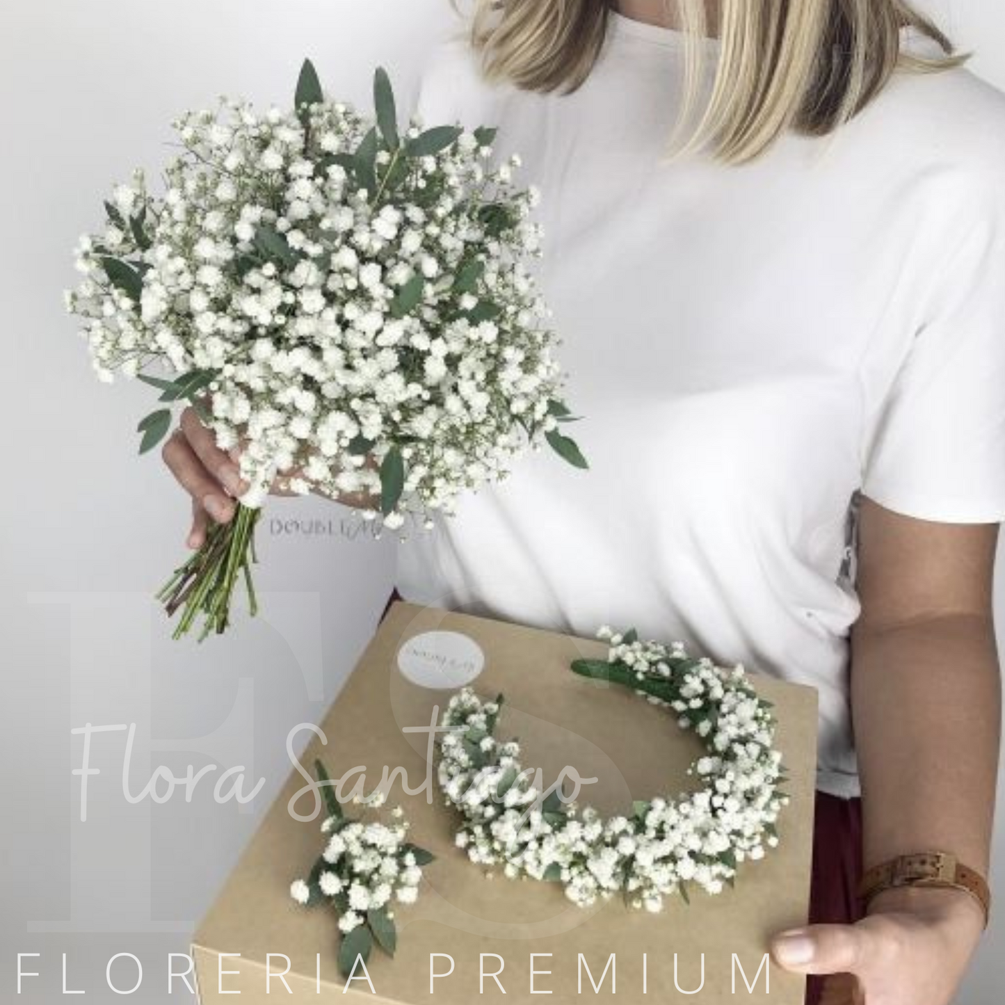 Ramo de Novia, centillo y Boutonniere con mini Flor ilusión