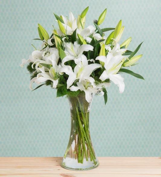 FLORERO CON 10 VARAS DE LILIUM BLANCO